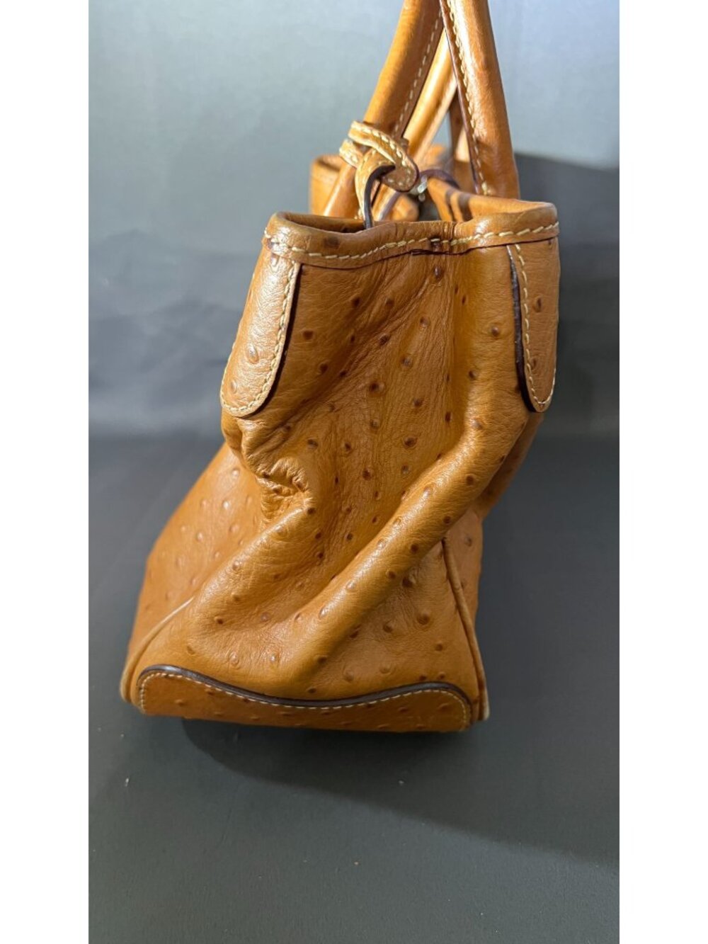 Dooney & Bourke Ostrich-Embossed Leather Satchel Brown Handbag Classic - Picture 4 of 12